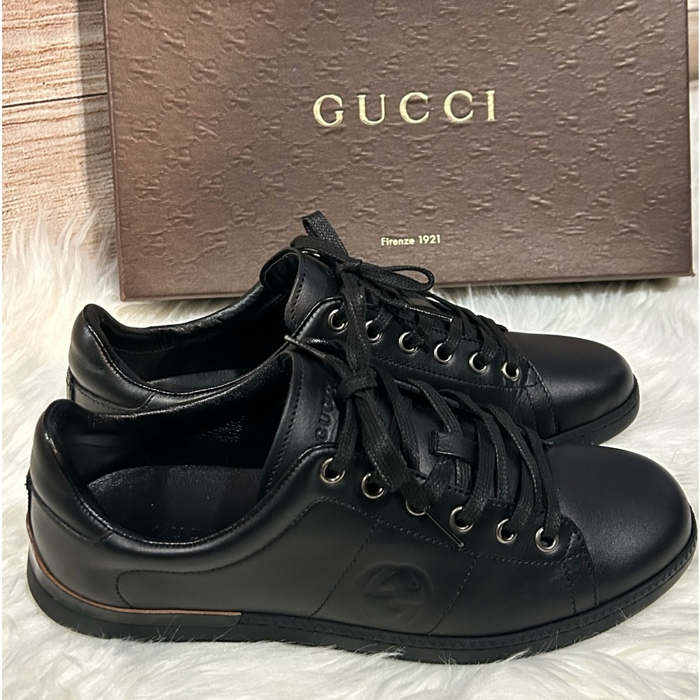 🍃 GUCCI Black Leather Ankle Sneakers 🍃